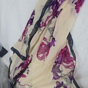 Perry Ellis Cream and Purple Floral Scarf